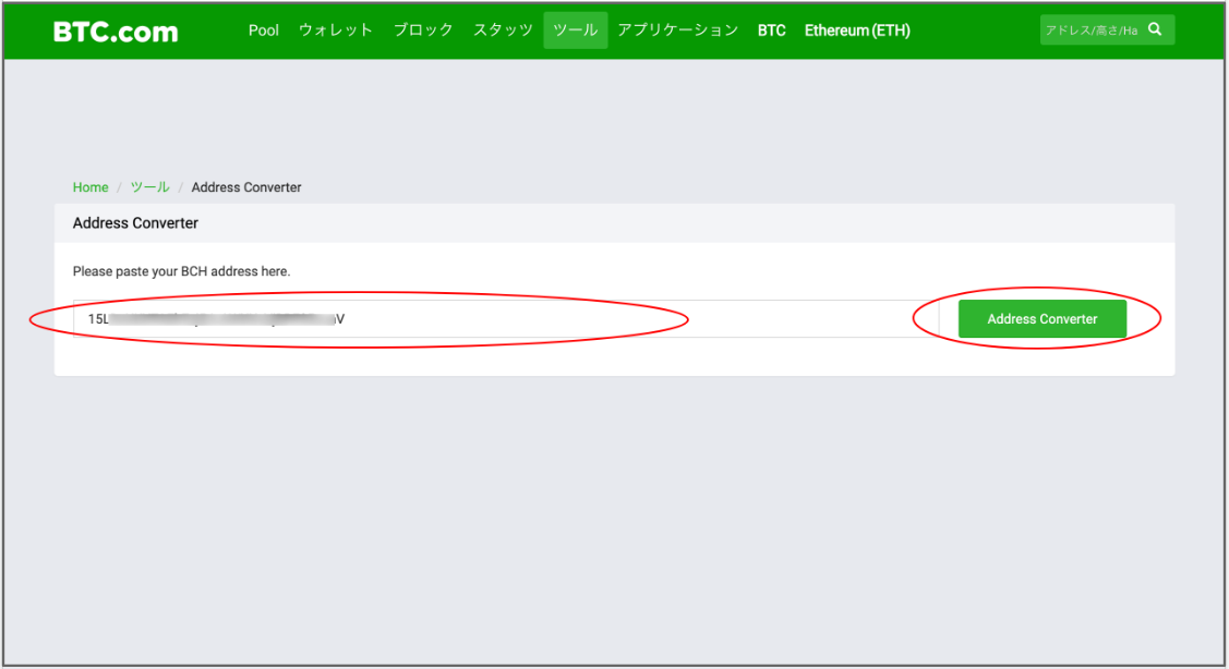 ３や１で始まるアドレスを入力し、「Address Converter」をクリックします